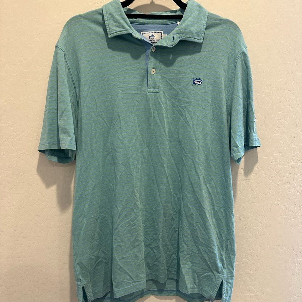 Southern Tide Polo M Blue/Green Striped